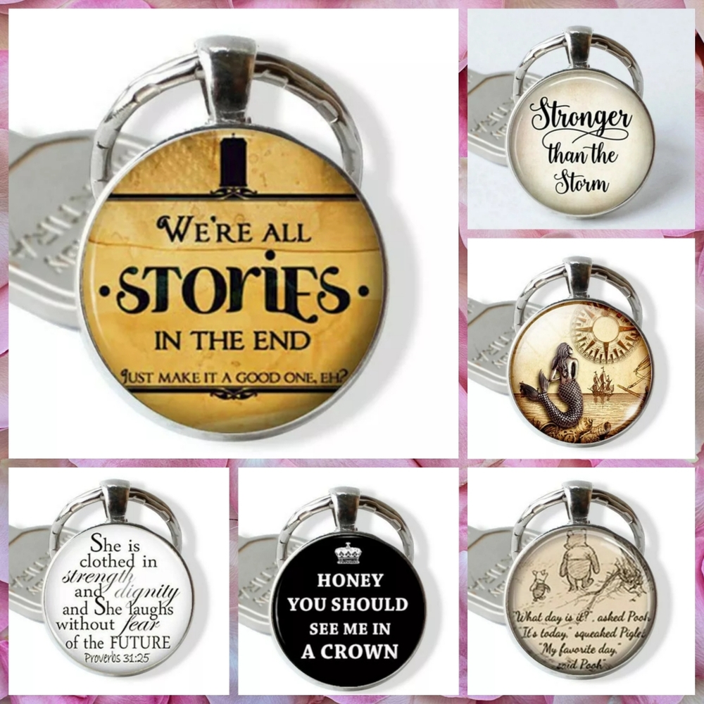 Inspirational Quote Glass Cabochon Keychain